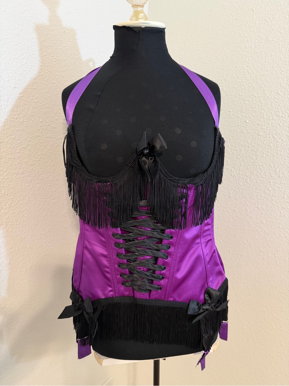 Leg Avenue Purple and Black Corset Top with Fringe